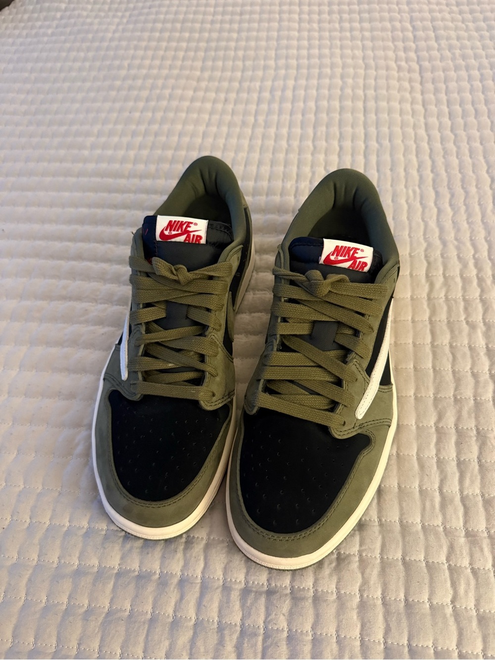 Nike Jordan’s 1 Travis Scott Men's Olive Green, Black and White Low-Top Sneakers - Picture 1 of 7